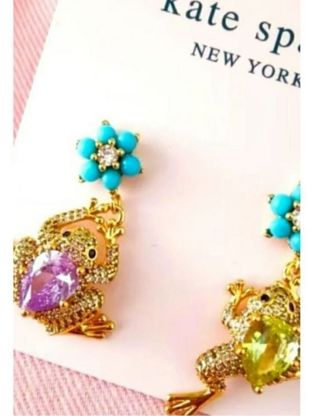 Kate Spade NY Nature Walk Frog pendant and drop earring set blue green gift new - Picture 8 of 10